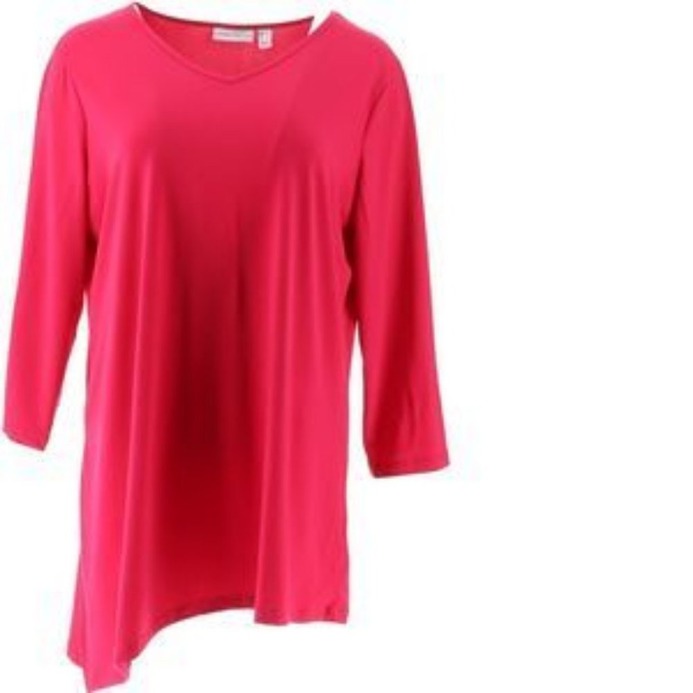 NWT SUSAN GRAVER SET OF 2 (TWO) ASYMMETRICAL HEM TUNICS PINK BLACK XXS